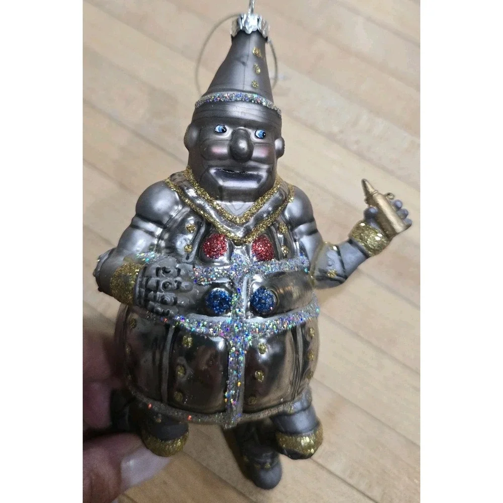 1990's Wizard of Oz Tin Man Style Silver Glass Christmas Ornament